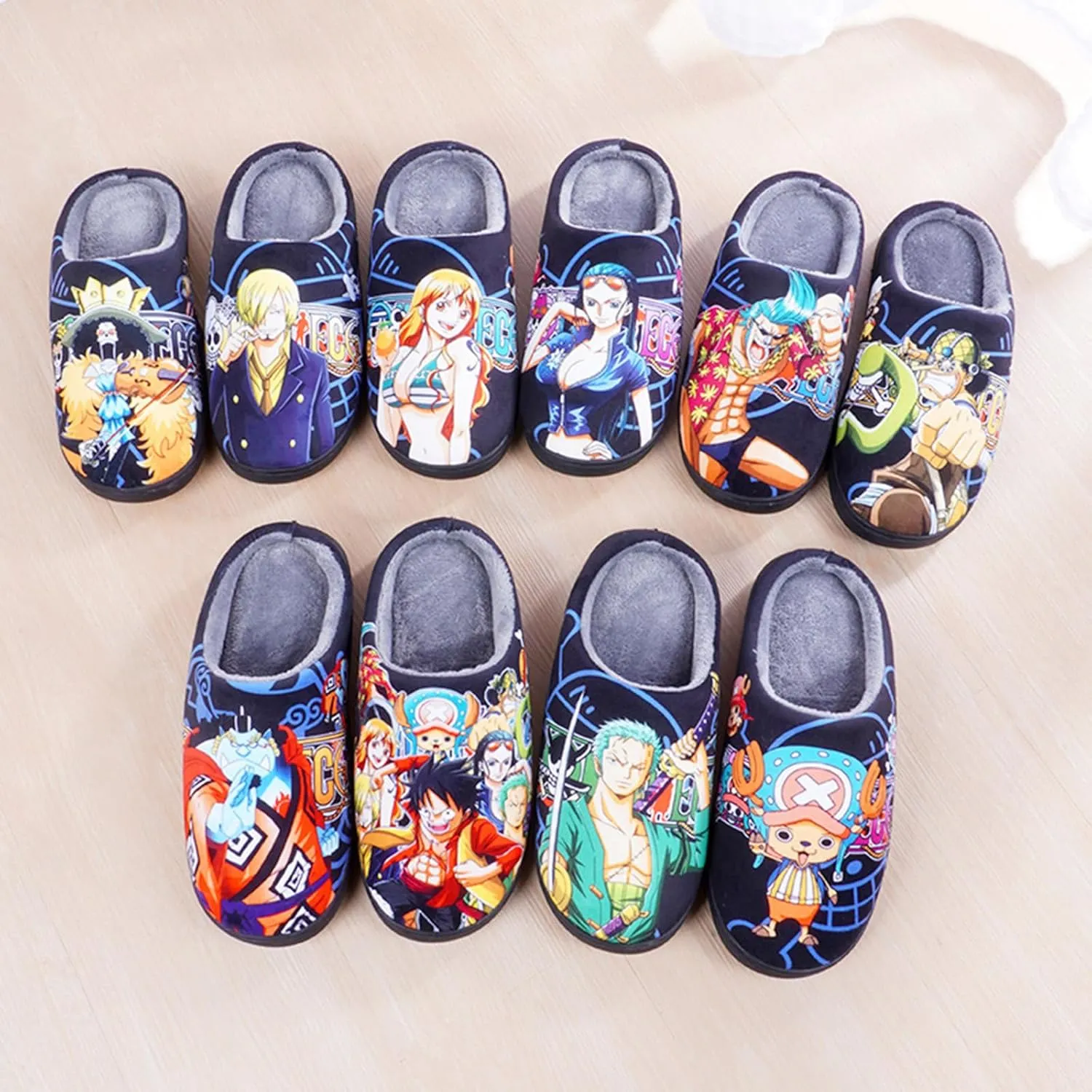 MOTOFUTURE Anime Slippers Women Men Fuzzy House Slippers Winter Anti-slip Scuff Outdoor Indoor Warm Plush Bedroom Shoes