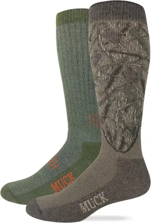 MUCK Boot Mens Merino Wool Blend Camo Tall Boot Socks 2 Pair Pack