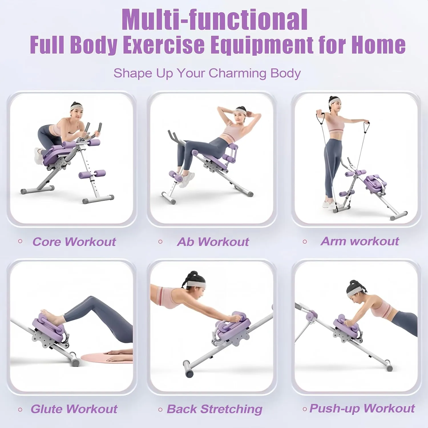 Multifunctional Ab Workout Equipment, Adjustable Ab ＆ Sit Up Machine for Stomach Workout, Ab Exercise Crunch Machine for Core Abdomen, Foldable Abdominal Trainer for Home Gym