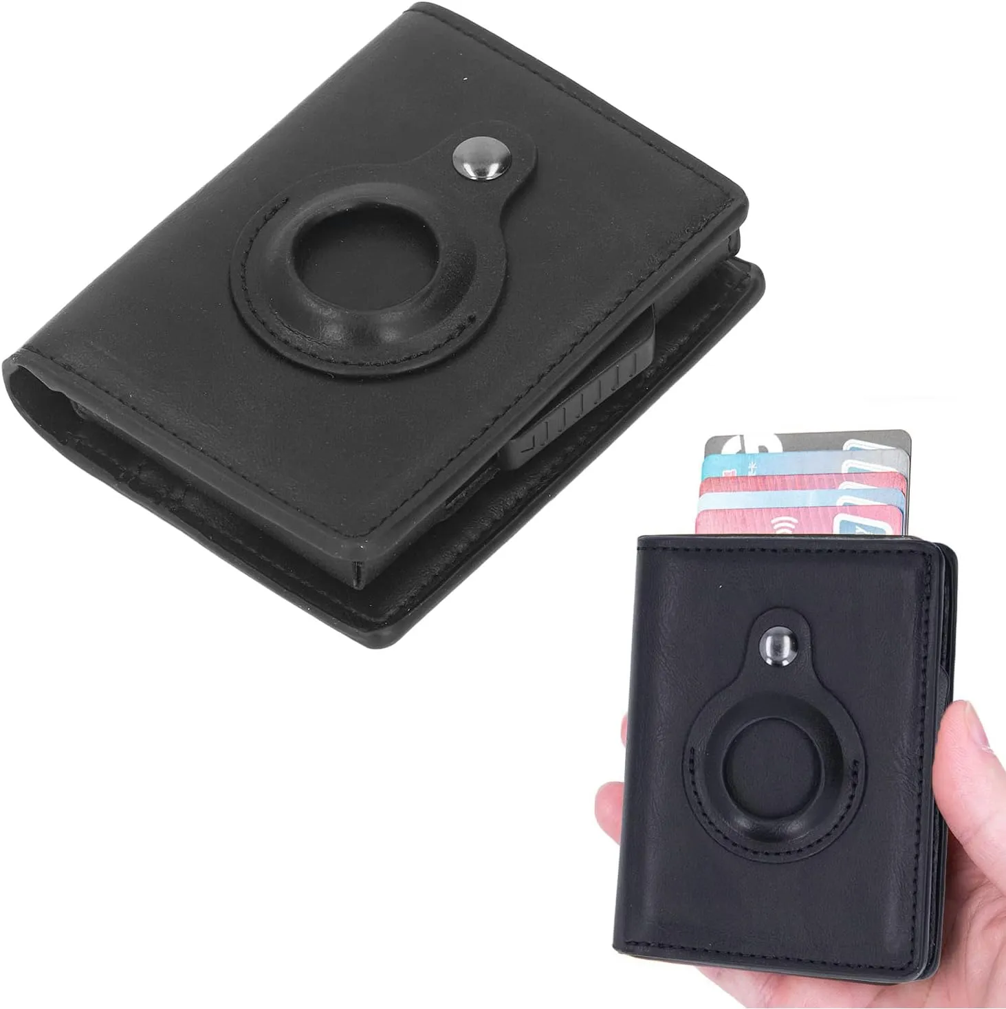 Multifunctional Card Bag, Radio Frequency Identification Devices Anti Loss Scratch Resistant Lightweight PU Leather Wallet Durable for Travel (Color : Black)