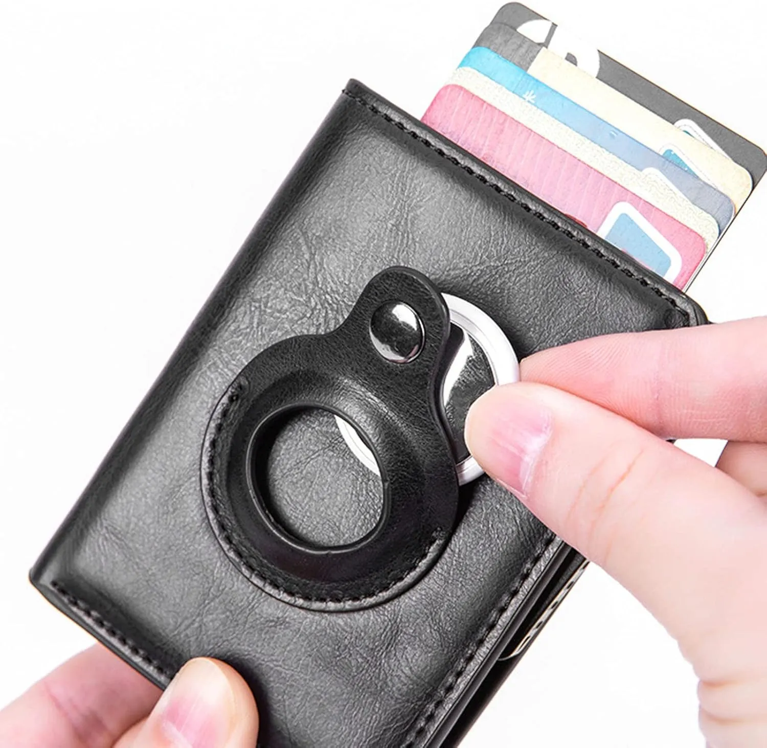Multifunctional Card Bag, Radio Frequency Identification Devices Anti Loss Scratch Resistant Lightweight PU Leather Wallet Durable for Travel (Color : Black)