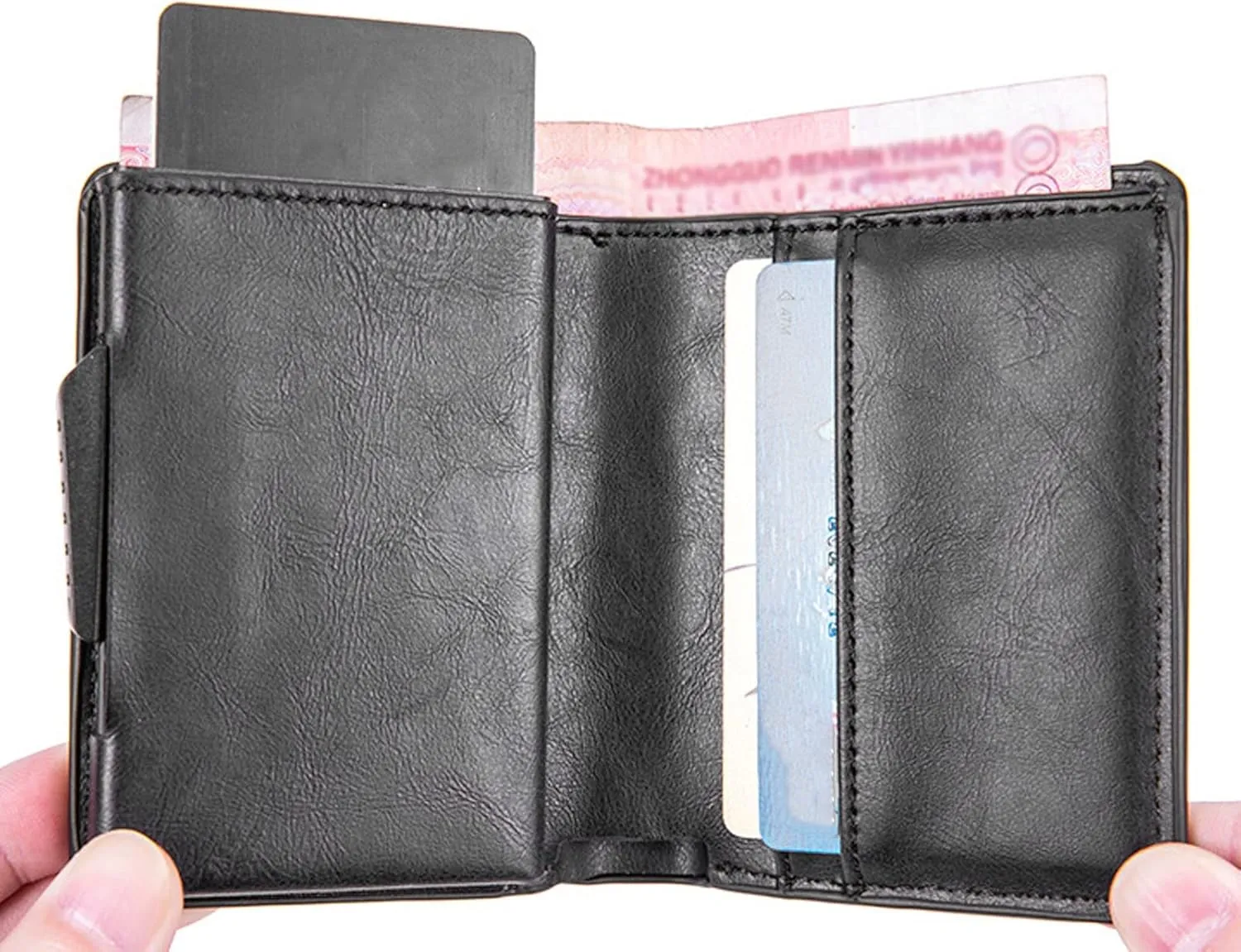 Multifunctional Card Bag, Radio Frequency Identification Devices Anti Loss Scratch Resistant Lightweight PU Leather Wallet Durable for Travel (Color : Black)
