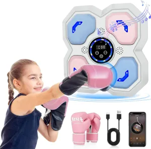 Music Boxing Machine for Kids and Teens Adults, Trainer Equipment with Gloves, Wall-Mounted Boxing Music Workout Machine, LED Electronic Focus Training for Home,Office, Gym