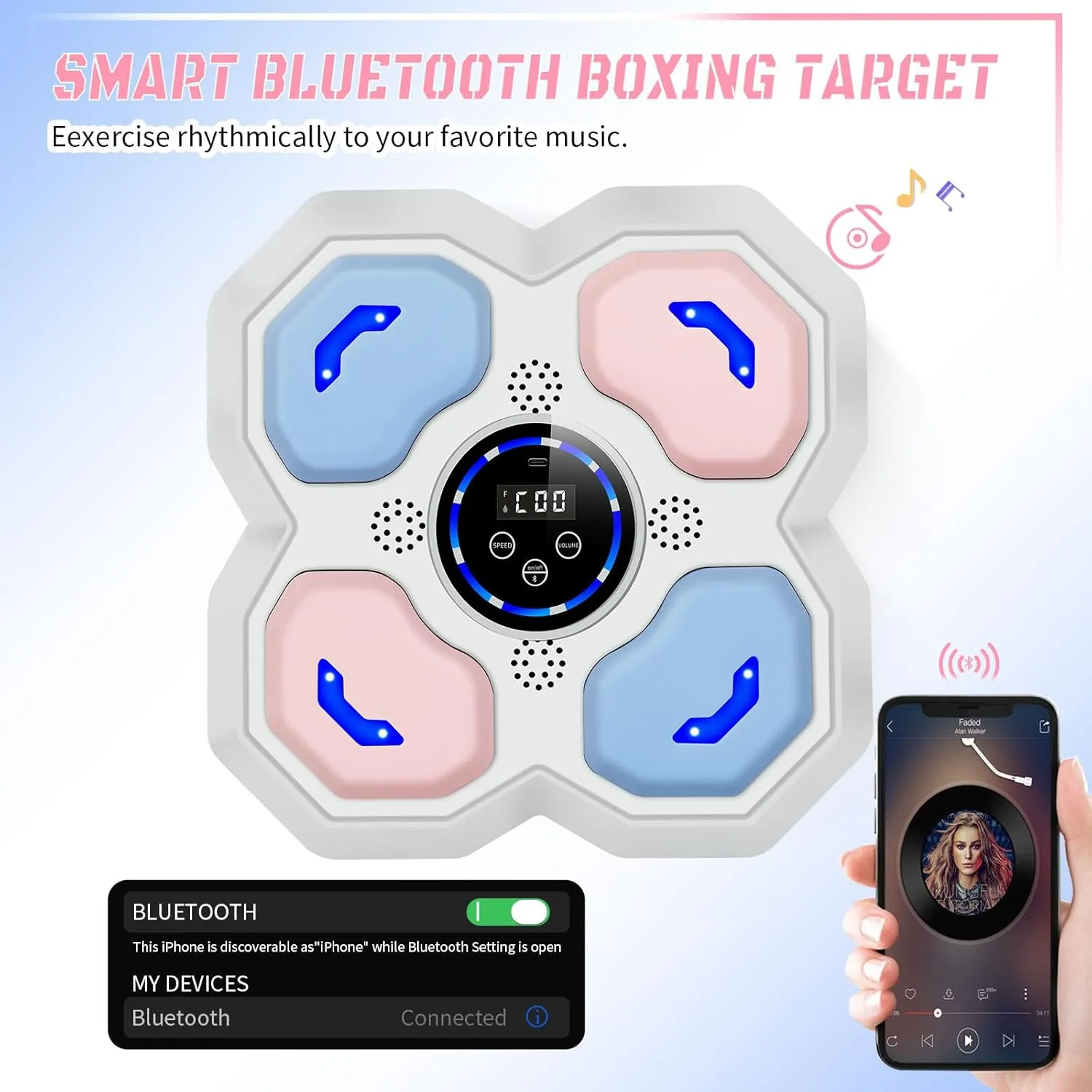 Music Boxing Machine for Kids and Teens Adults, Trainer Equipment with Gloves, Wall-Mounted Boxing Music Workout Machine, LED Electronic Focus Training for Home,Office, Gym