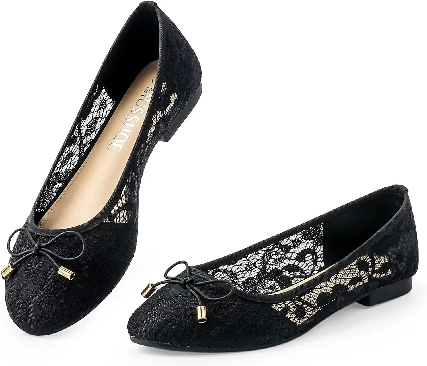 MUSSHOE Flats Shoes Women Comfortable Bowknot Lace Breathable Ballet Flats for Women