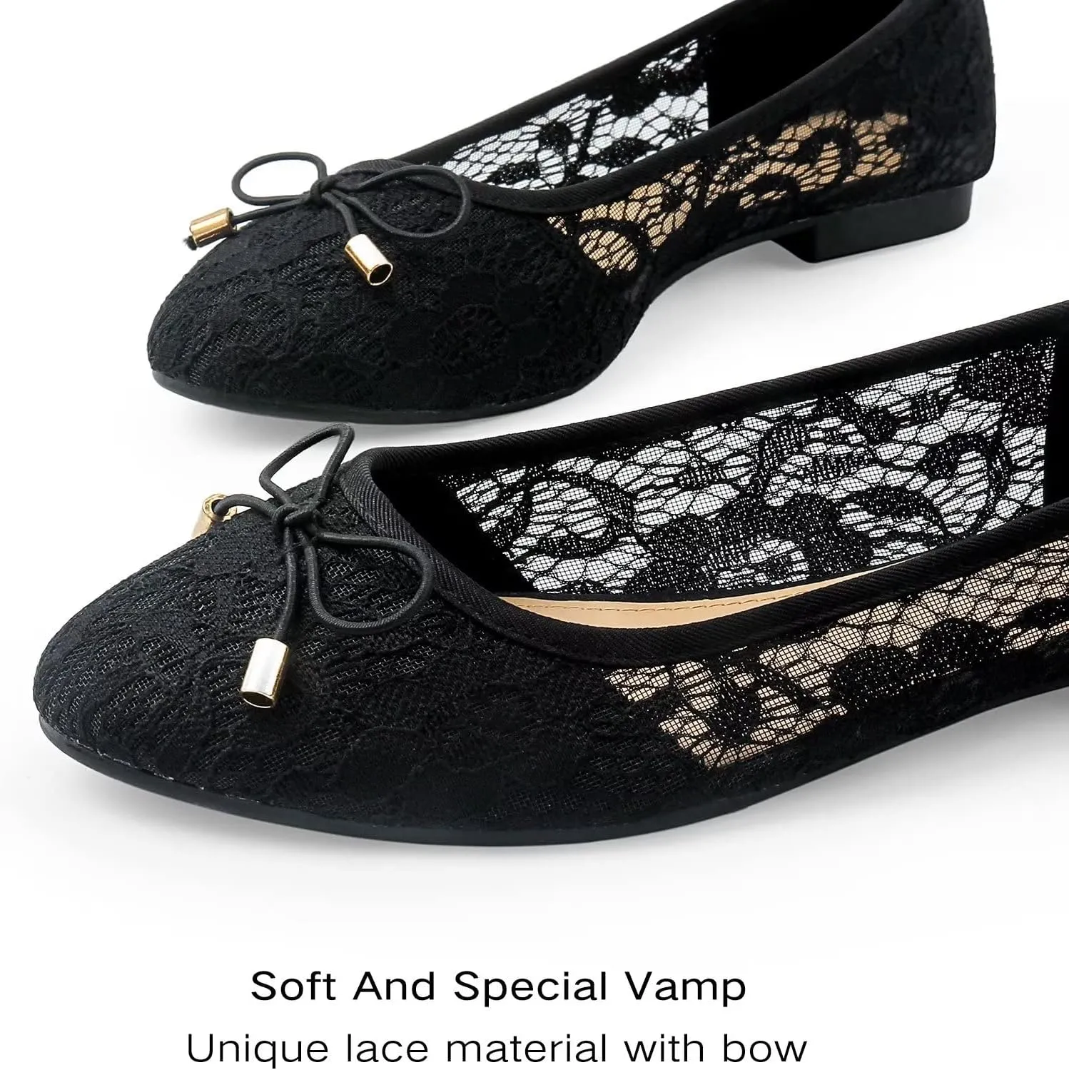 MUSSHOE Flats Shoes Women Comfortable Bowknot Lace Breathable Ballet Flats for Women