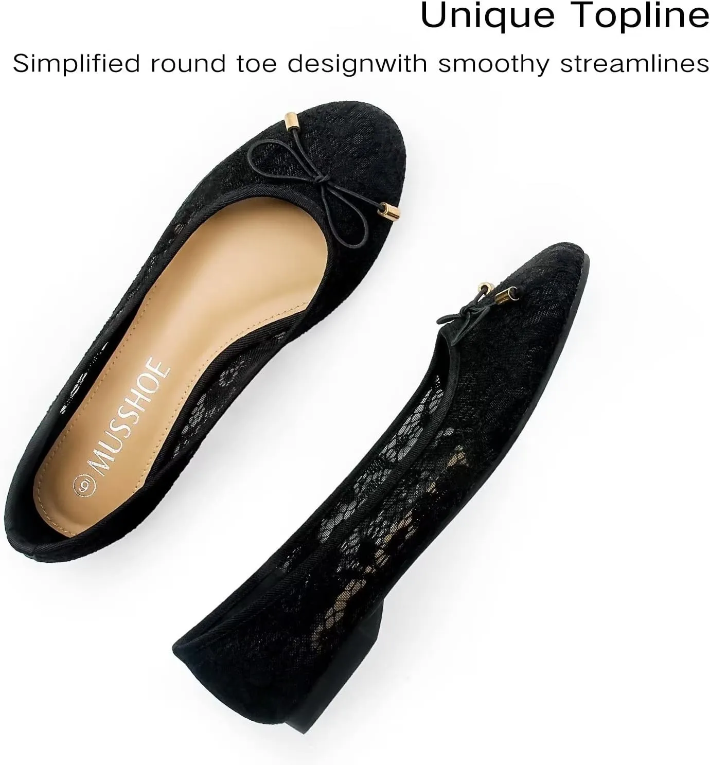 MUSSHOE Flats Shoes Women Comfortable Bowknot Lace Breathable Ballet Flats for Women