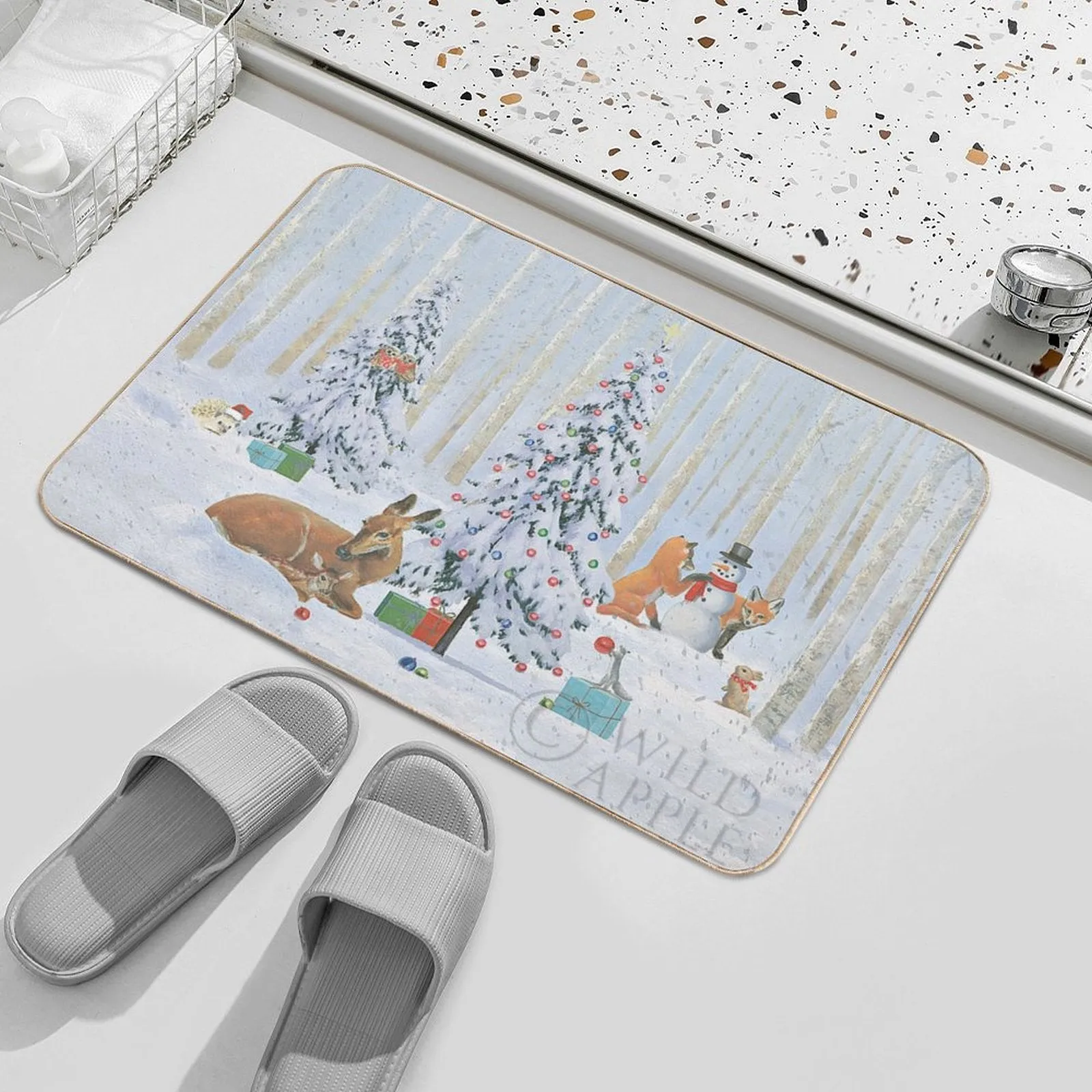 MyArtsyGift - Personalized Flannel Non Slip Floor Mat for Bedroom,Customized Rugs Carpet Washable Door Mat Christmas Critters Bright I Made in USA