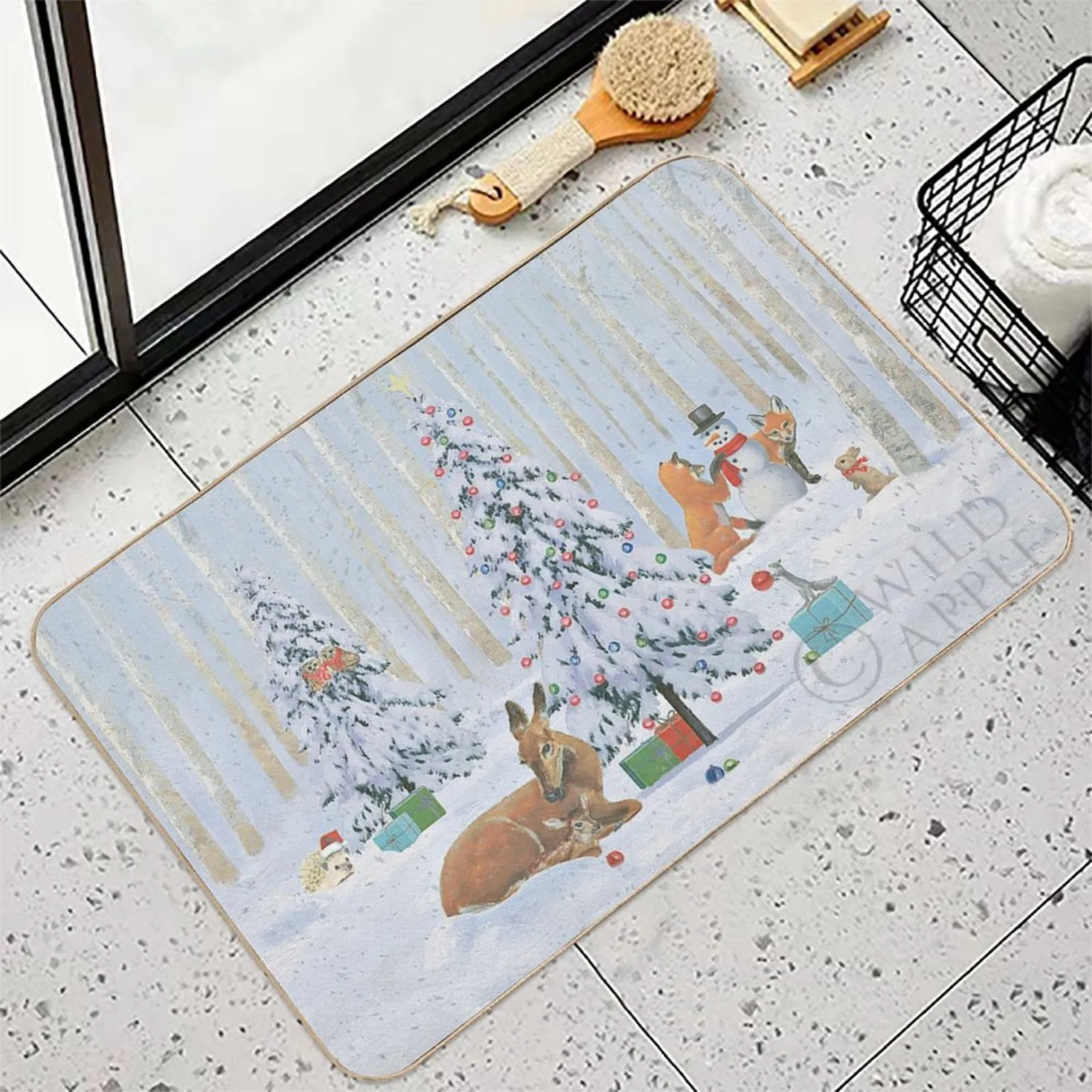 MyArtsyGift - Personalized Flannel Non Slip Floor Mat for Bedroom,Customized Rugs Carpet Washable Door Mat Christmas Critters Bright I Made in USA