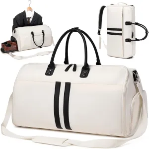 Myhozee Convertible Garment Bags for Travel Backpack Carry On Suit Duffel Bag for Hanging Clothes 3 in 1 Large Weekender Bag Business Flight Bag Suitcase with Shoe Compartment for Women Men Cream