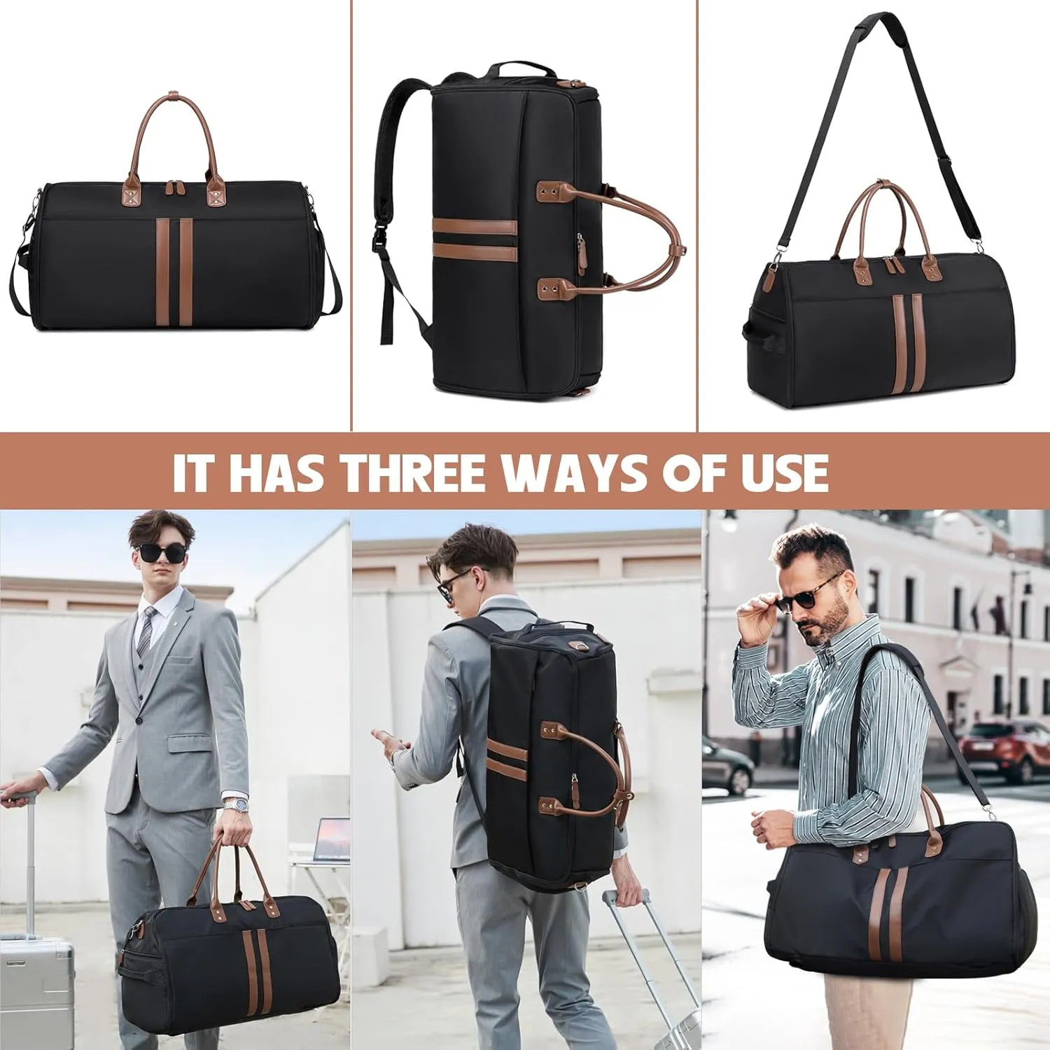Myhozee Convertible Garment Bags for Travel Backpack Carry On Suit Duffel Bag for Hanging Clothes 3 in 1 Large Weekender Bag Business Flight Bag Suitcase with Shoe Compartment for Women Men Cream