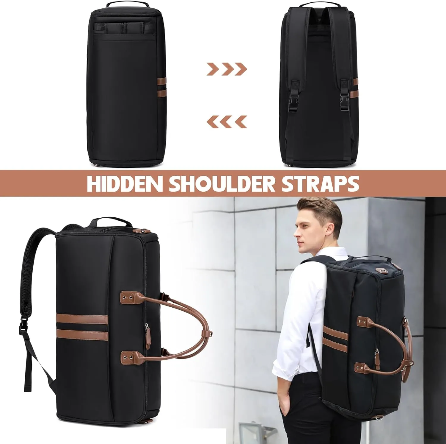 Myhozee Convertible Garment Bags for Travel Backpack Carry On Suit Duffel Bag for Hanging Clothes 3 in 1 Large Weekender Bag Business Flight Bag Suitcase with Shoe Compartment for Women Men Cream
