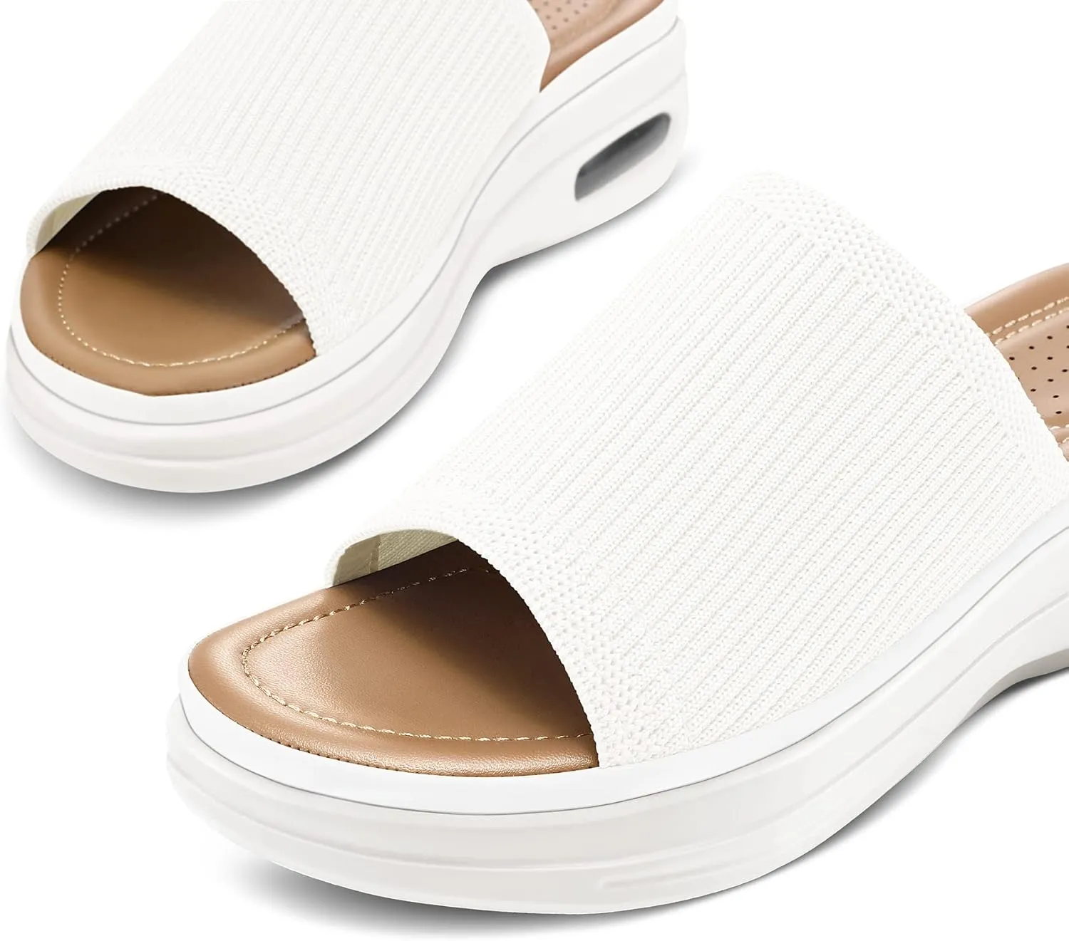 mysoft Women's Comfortable Slide Sandals Air Cushion Knit Slip On Wedge Lightweight Walking Sandals Platform Summer Shoes