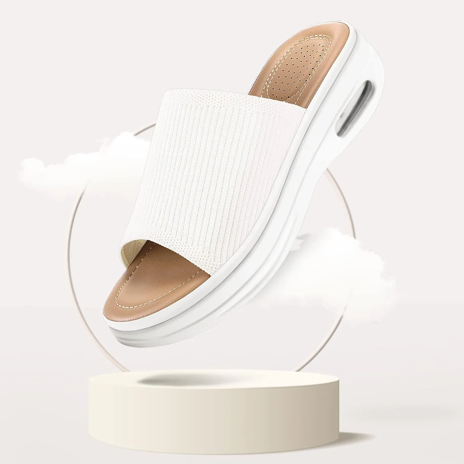 mysoft Women's Comfortable Slide Sandals Air Cushion Knit Slip On Wedge Lightweight Walking Sandals Platform Summer Shoes