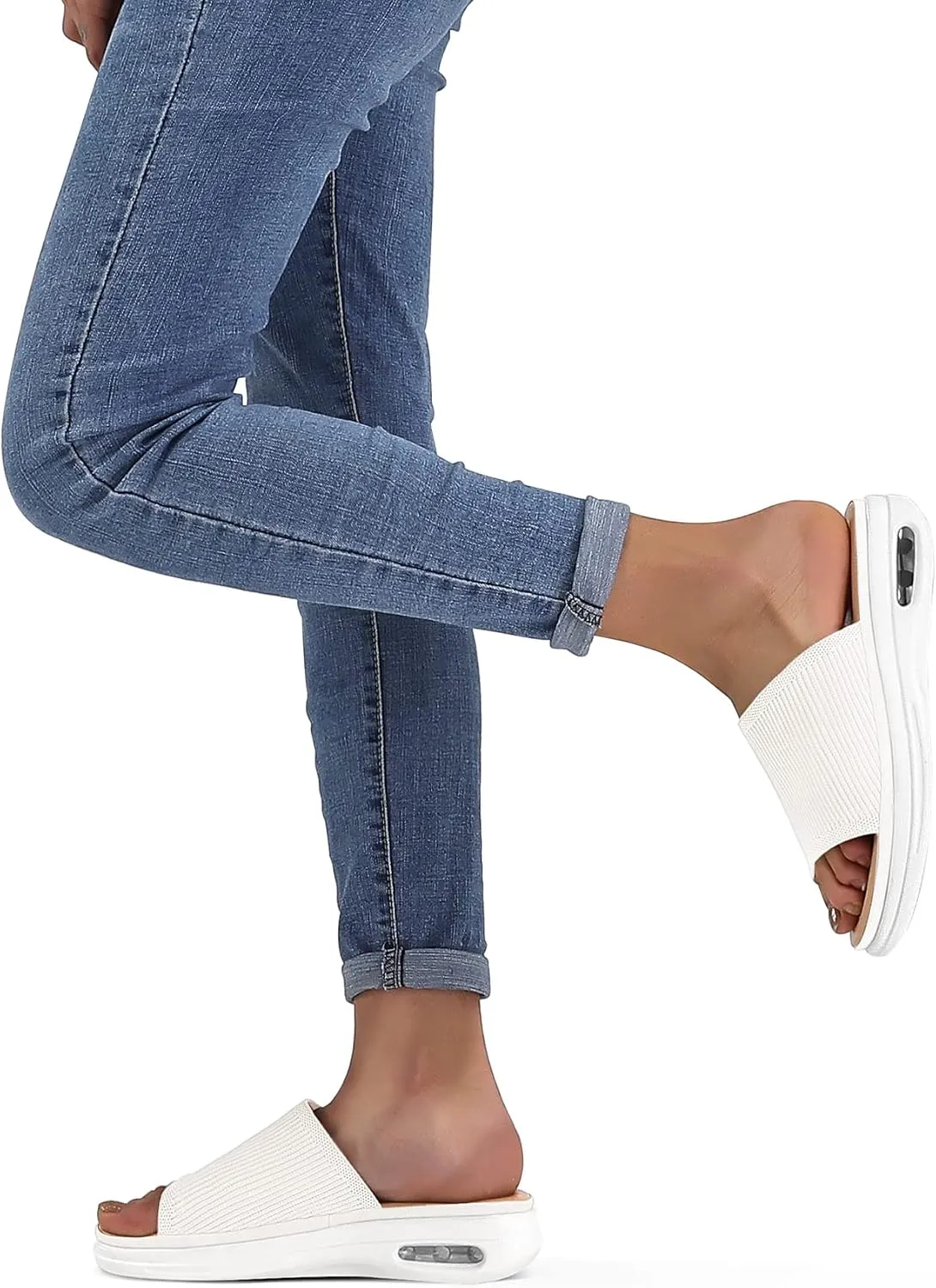 mysoft Women's Comfortable Slide Sandals Air Cushion Knit Slip On Wedge Lightweight Walking Sandals Platform Summer Shoes