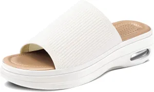 mysoft Women's Comfortable Slide Sandals Air Cushion Knit Slip On Wedge Lightweight Walking Sandals Platform Summer Shoes