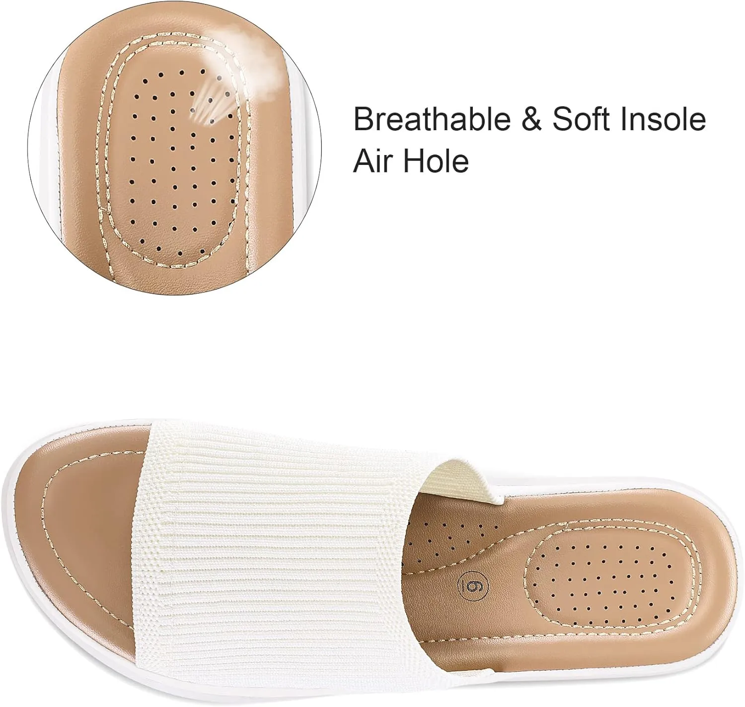mysoft Women's Comfortable Slide Sandals Air Cushion Knit Slip On Wedge Lightweight Walking Sandals Platform Summer Shoes