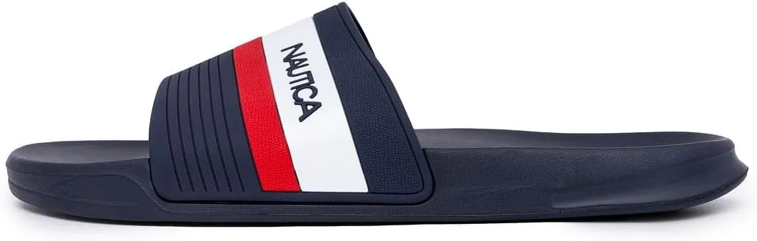 Nautica Men's Open Toe Slide Sandals - Comfortable Indoor & Outdoor Shower Slippers