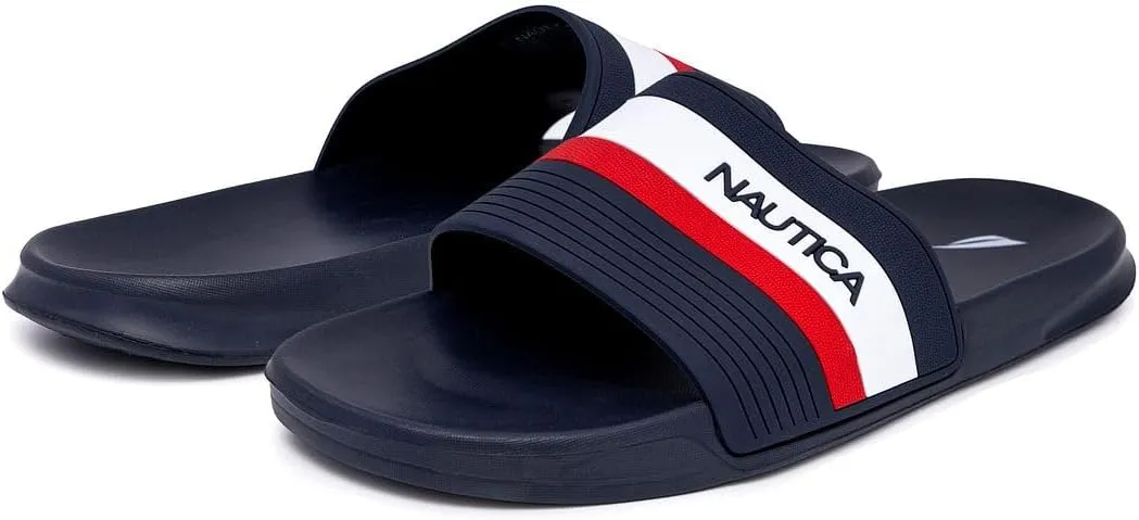 Nautica Men's Open Toe Slide Sandals - Comfortable Indoor & Outdoor Shower Slippers