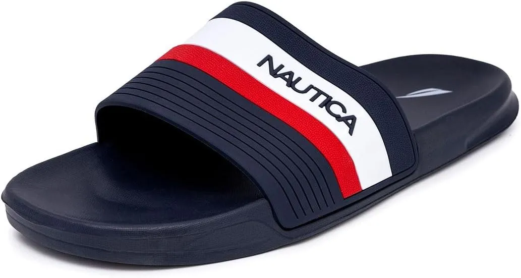 Nautica Men's Open Toe Slide Sandals - Comfortable Indoor & Outdoor Shower Slippers