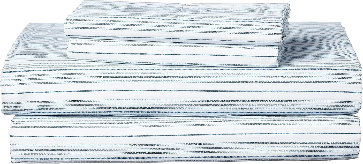 Nautica - Queen Sheet Set, Cotton Percale Bedding Set, Crisp & Cool, Lightweight & Breathable (Beaux Stripe Navy,4pcs, Queen)