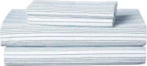 Nautica - Queen Sheet Set, Cotton Percale Bedding Set, Crisp & Cool, Lightweight & Breathable (Beaux Stripe Navy,4pcs, Queen)