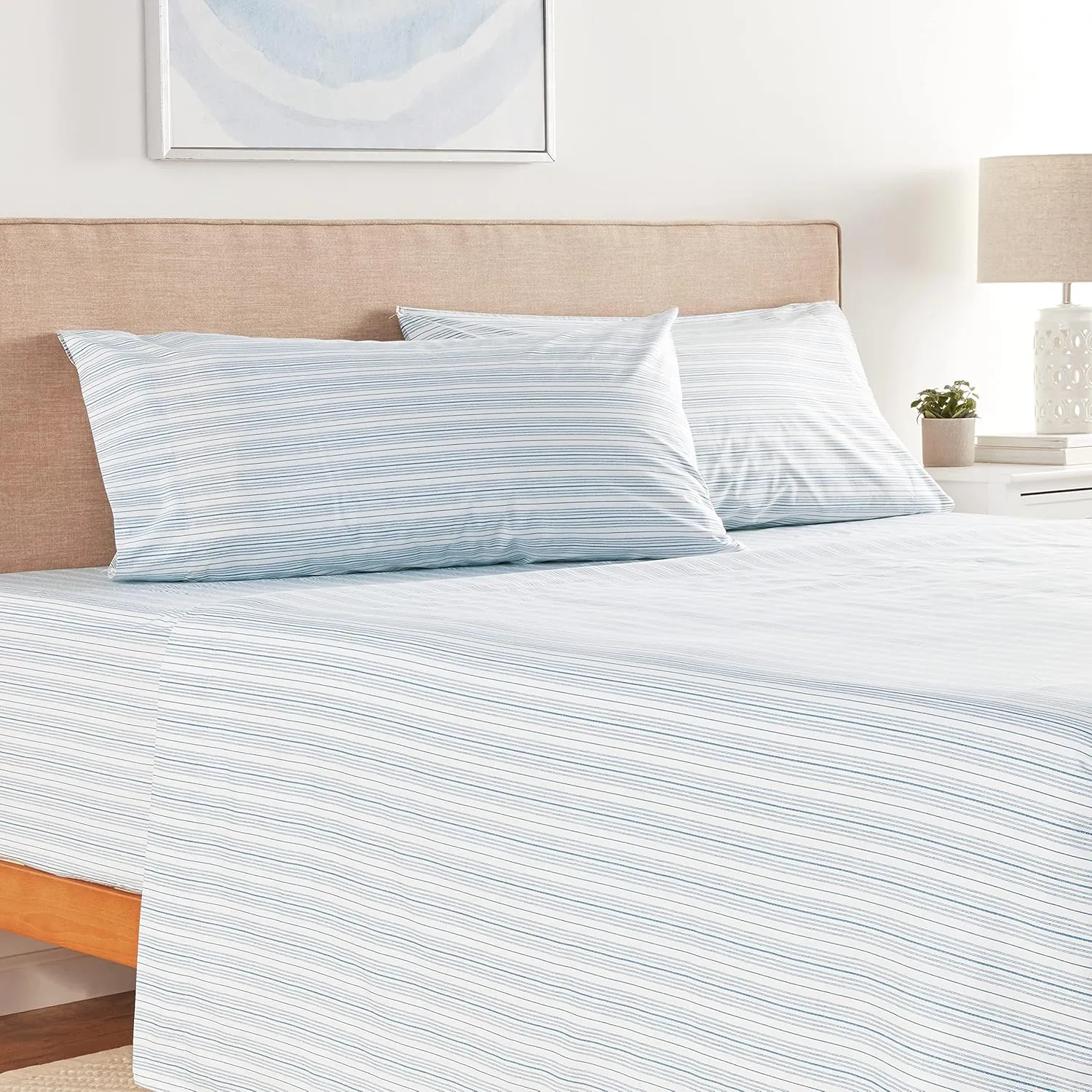 Nautica - Queen Sheet Set, Cotton Percale Bedding Set, Crisp & Cool, Lightweight & Breathable (Beaux Stripe Navy,4pcs, Queen)