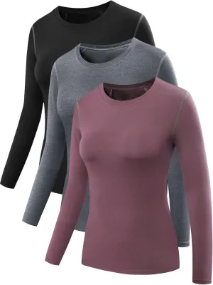 NELEUS Women's 3 Pack Athletic Compression Long Sleeve T Shirt Dry Fit