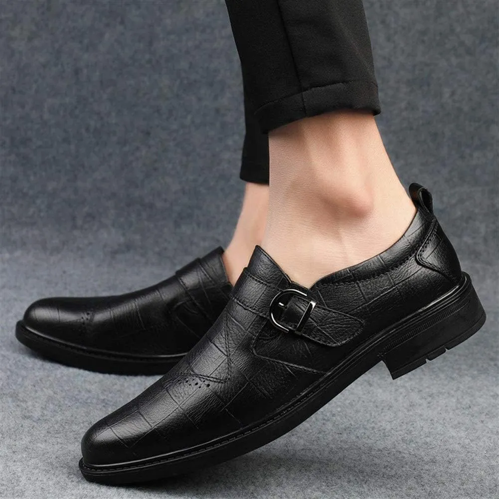 New Dress Shoes for Men Slip On Round Toe Monk Strap Cowhide Anti-Slip Block Heel Non Slip Working