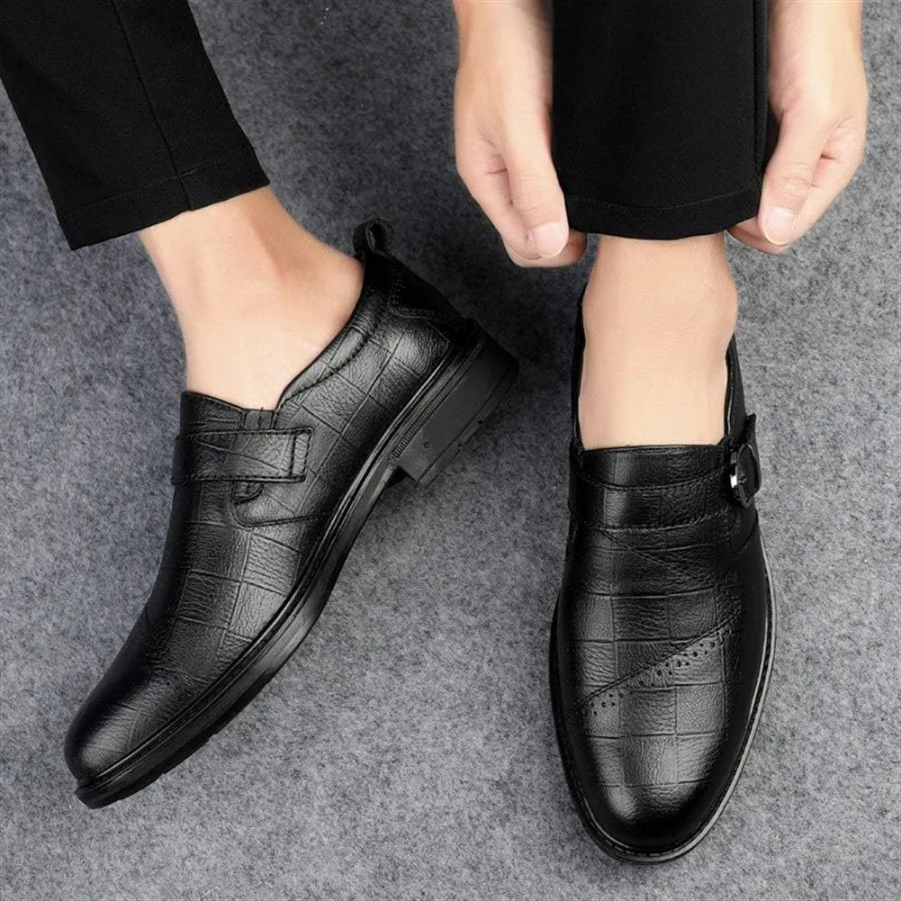 New Dress Shoes for Men Slip On Round Toe Monk Strap Cowhide Anti-Slip Block Heel Non Slip Working