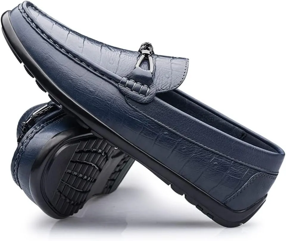 New Mens Loafers Shoe Moccasins Shoes Faux Crocodile Print Leather Slip Resistant Flat Heel Anti-slip Fashion Walking Slip-on