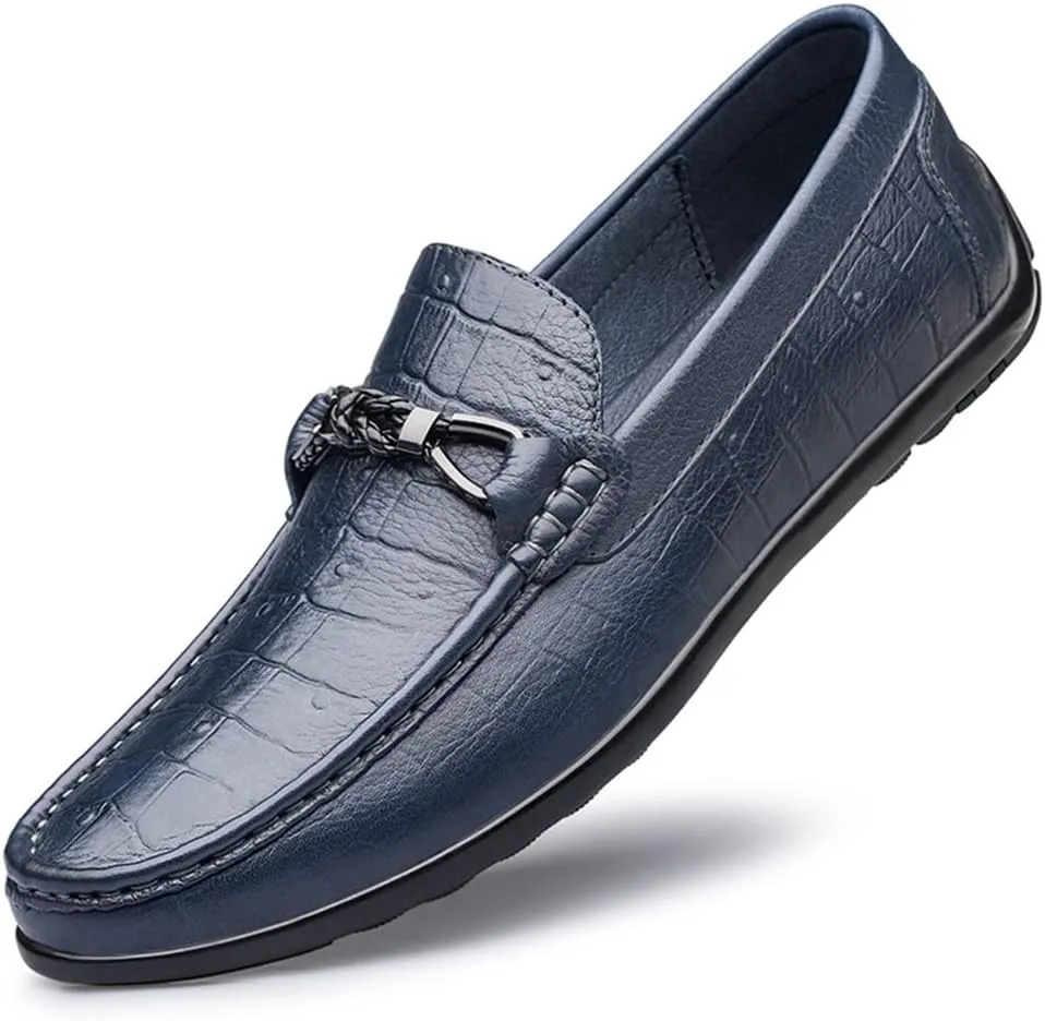 New Mens Loafers Shoe Moccasins Shoes Faux Crocodile Print Leather Slip Resistant Flat Heel Anti-slip Fashion Walking Slip-on