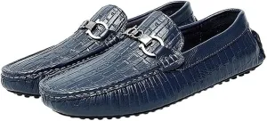 New Men's Loafers Shoes Round Toe Faux Crocodile Print Leather Flat Heel Comfortable Anti-Slip Prom Slip-on