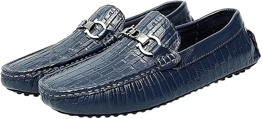 New Men's Loafers Shoes Round Toe Faux Crocodile Print Leather Flat Heel Comfortable Anti-Slip Prom Slip-on