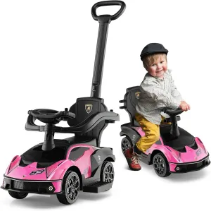 Nightcore 3-in-1 Push Car for Toddlers, Licensed Lamborghini Stroller Sliding Car with Push Handle & Arm Guardrails, Horn, Under Seat Storage, Ride on Kids Toy Car for Boys & Girls (Pink)