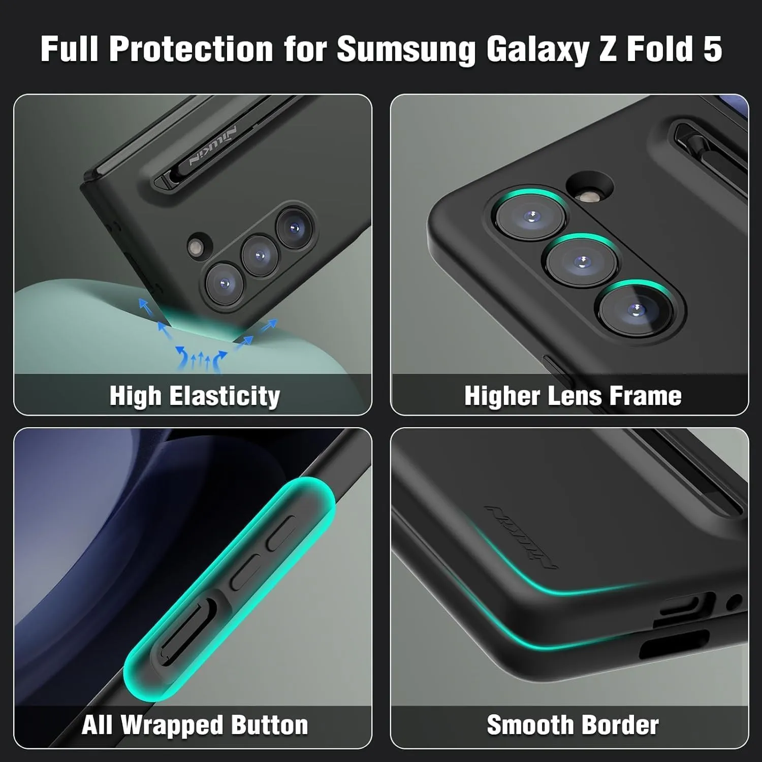 Nillkin for Samsung Galaxy Z Fold 5 Case with S Pen, Food Grade Liquid Silicone Protective Fold 5 S Pen Case Slim Thin Phone Cover for Galaxy Z Fold 5 5G, Green