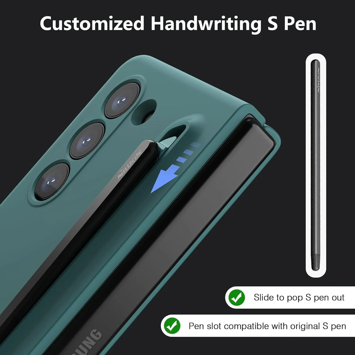 Nillkin for Samsung Galaxy Z Fold 5 Case with S Pen, Food Grade Liquid Silicone Protective Fold 5 S Pen Case Slim Thin Phone Cover for Galaxy Z Fold 5 5G, Green