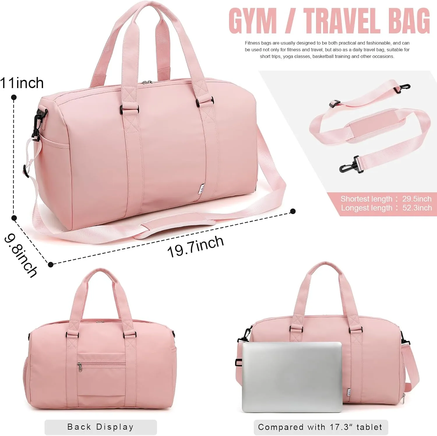 NOL Waterproof Gym Duffle Bag for Men & Women with Shoe & Wet Compartments, Multiple Pockets | Adjustable Shoulder Strap for Sports, Travel, Fitness, Workout & Hospital Use, Pink