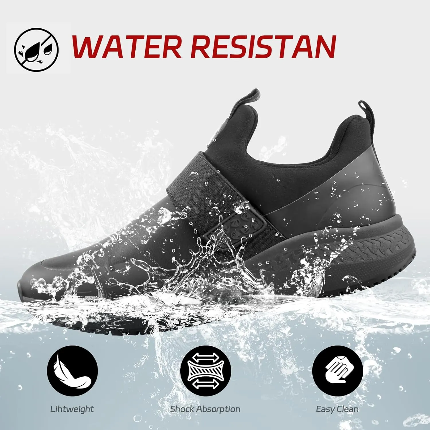Non Slip Work Shoes for Men Slip On Food Service Kitchen Chef Restaurant Shoes Waterproof Slip Resistant Walking Sneakers Lightweight Comfortable Working Footwear Leather