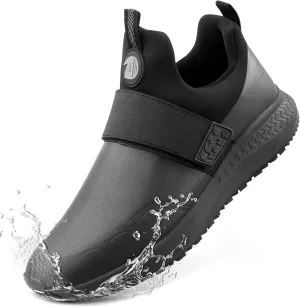 Non Slip Work Shoes for Men Slip On Food Service Kitchen Chef Restaurant Shoes Waterproof Slip Resistant Walking Sneakers Lightweight Comfortable Working Footwear Leather