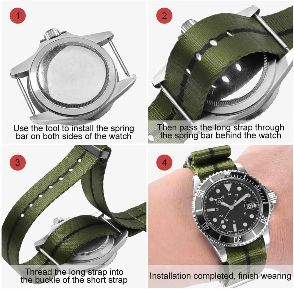 Nylon Watch Band 18mm 20mm 22mm Military Fashion Adjustable Watch Straps with Stainless Steel Buckle Include Tools