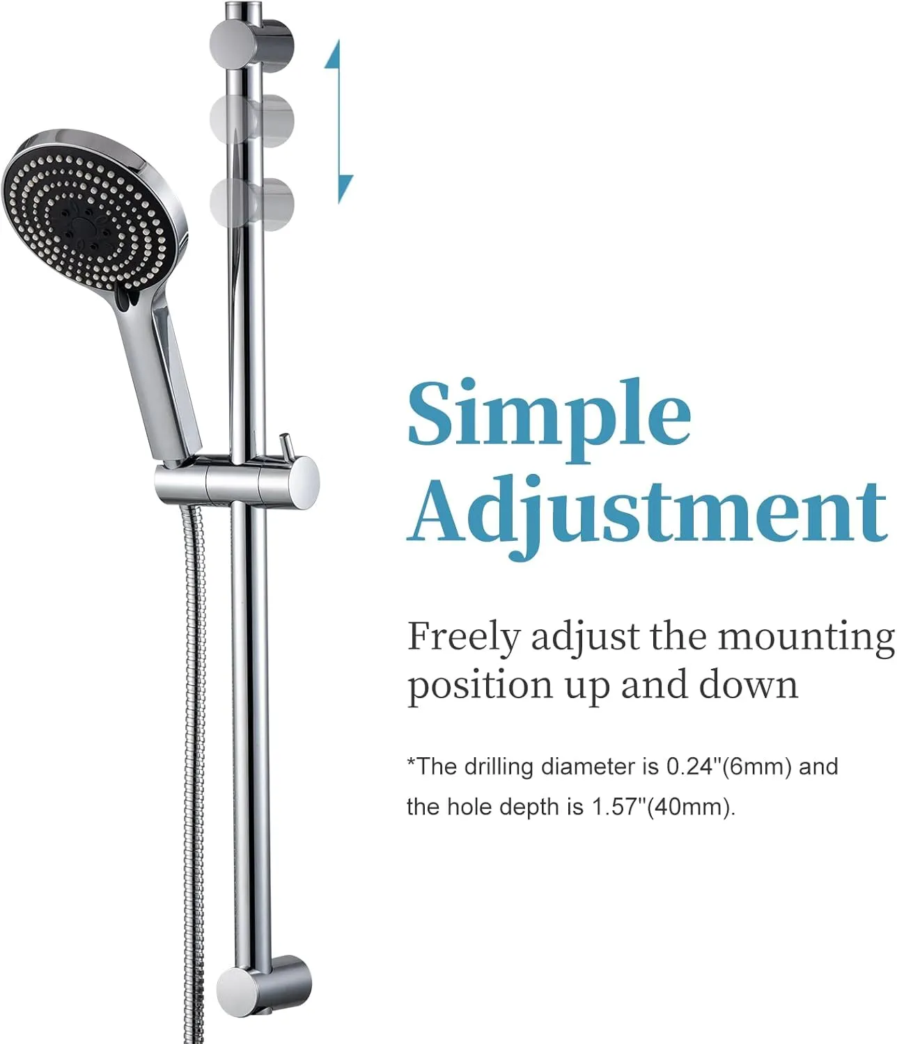 OFFO Shower Slide Bar Combo, Adjustable 27-inch Slide Bar with 6-Mode High Pressure Handheld Shower Head and 60-inch Stainless Steel Hose, Screw Wall Mounted, Chrome