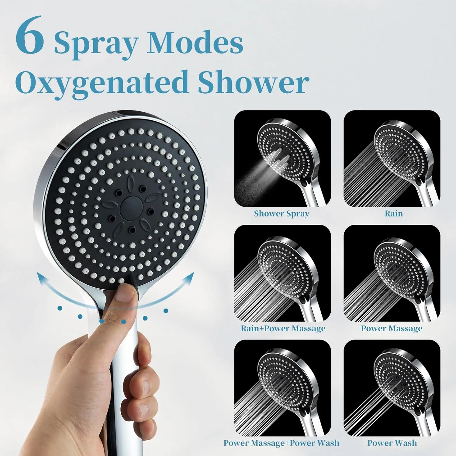 OFFO Shower Slide Bar Combo, Adjustable 27-inch Slide Bar with 6-Mode High Pressure Handheld Shower Head and 60-inch Stainless Steel Hose, Screw Wall Mounted, Chrome