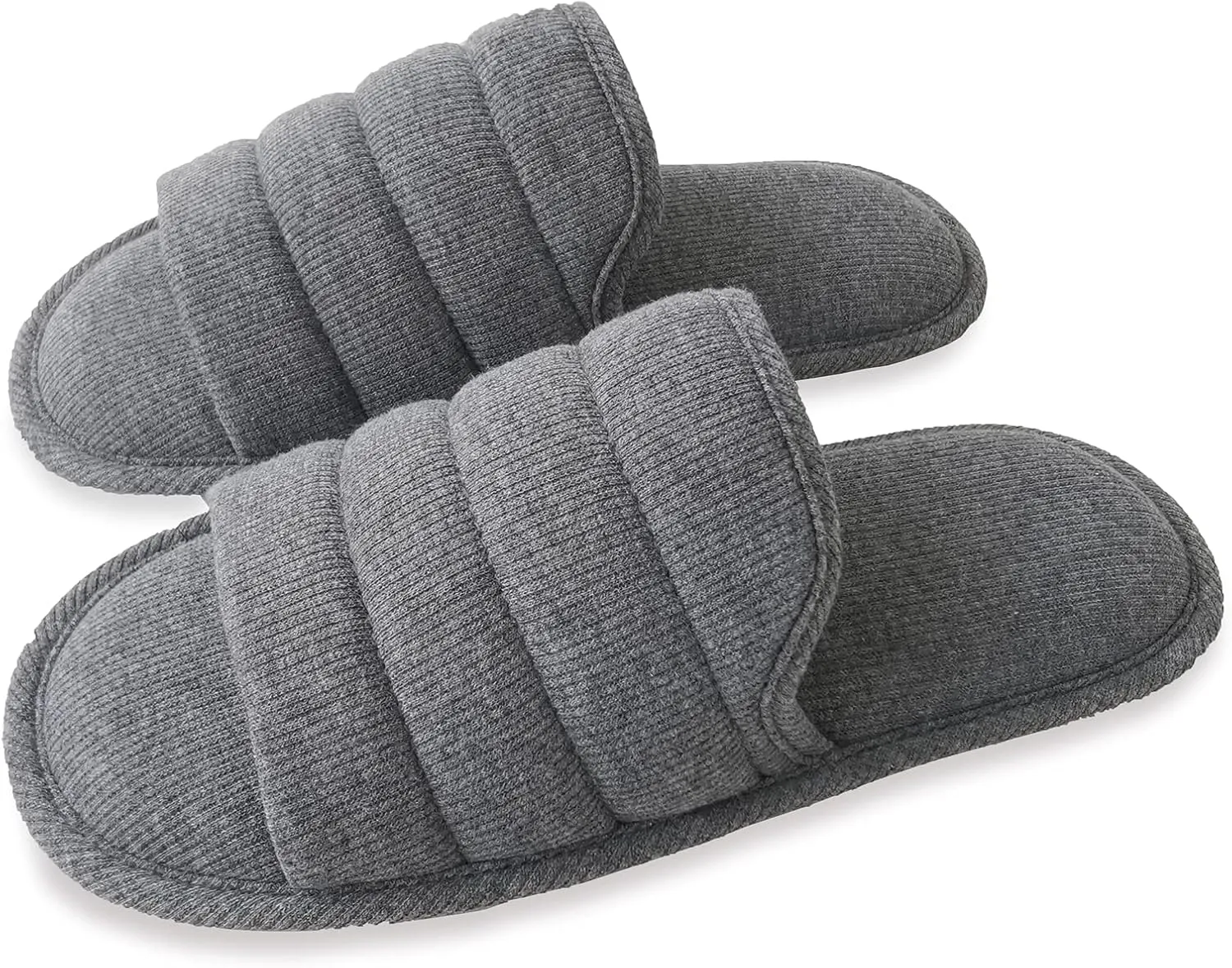 ofoot Mens Cotton Open Toe House Flat Slippers,Male Breathable Summer Indoor Slides, Memory Foam Anti Slip Sole