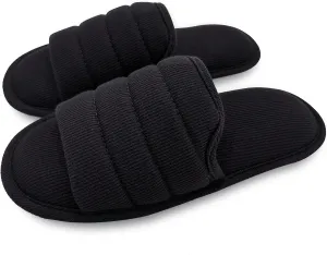 ofoot Mens Cotton Open Toe House Flat Slippers,Male Breathable Summer Indoor Slides, Memory Foam Anti Slip Sole