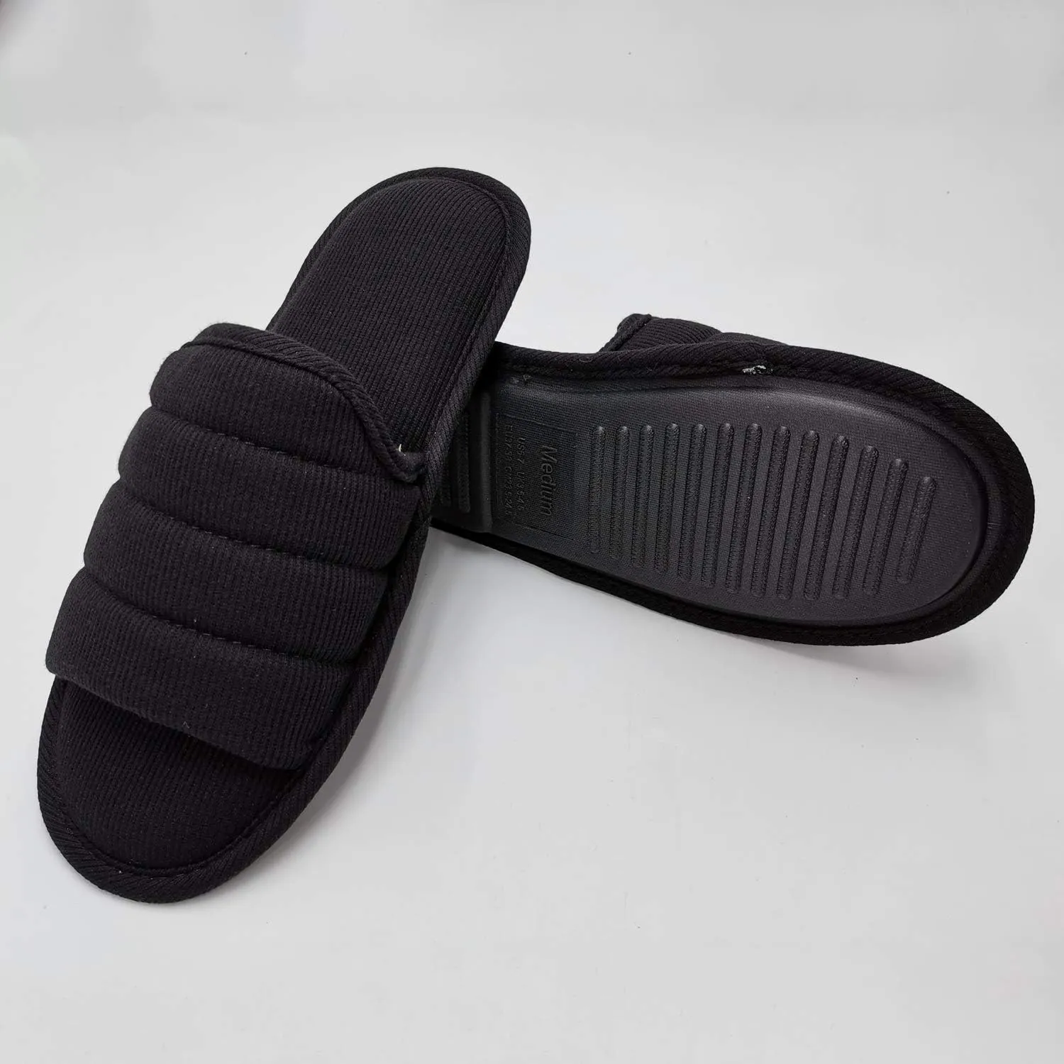 ofoot Mens Cotton Open Toe House Flat Slippers,Male Breathable Summer Indoor Slides, Memory Foam Anti Slip Sole