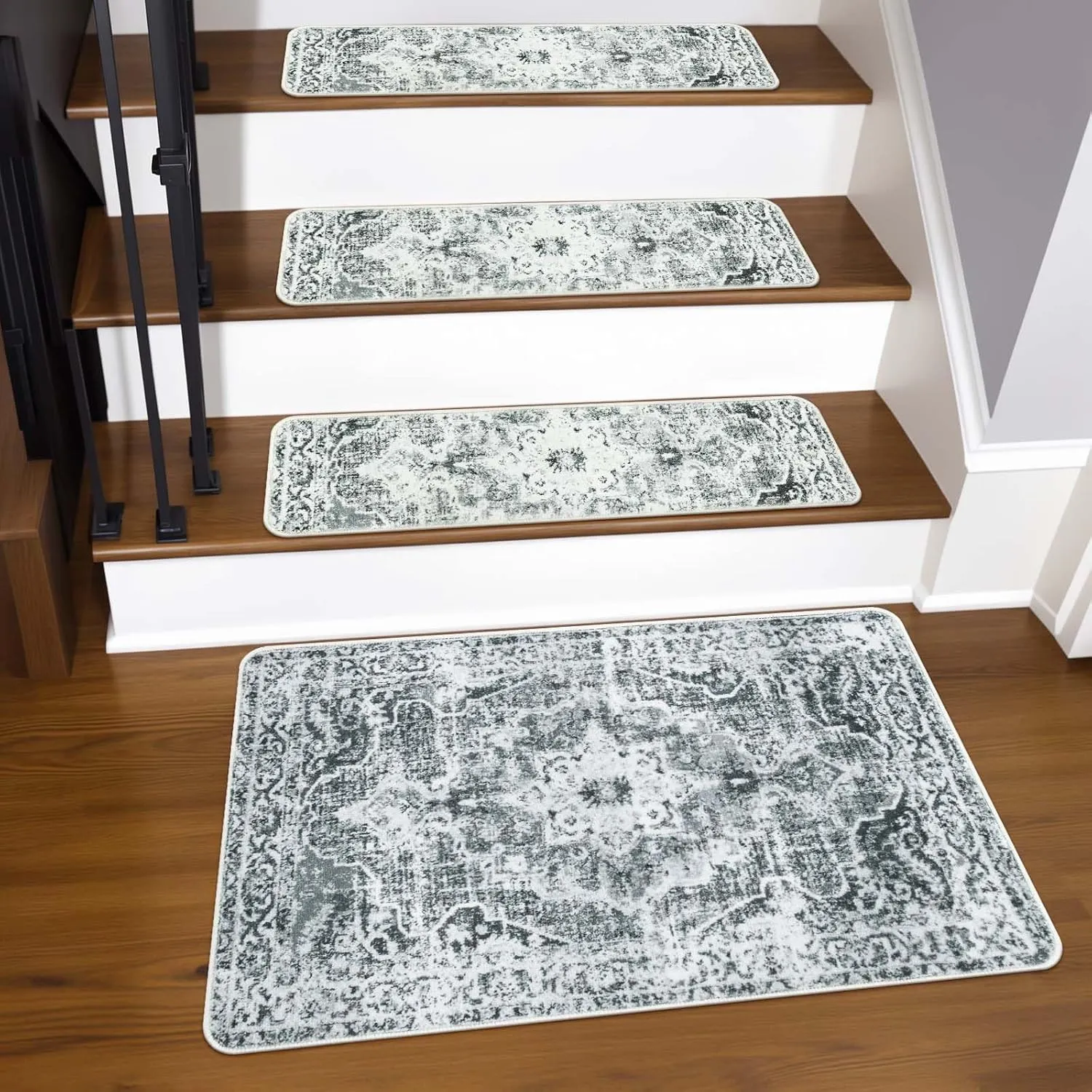 OJIA Non Slip Stair Treads Matching Mat for Wooden Steps, Square Capet Stair Treads Rubber Backing Stair Runner Anti-Slip Stair Landing Mat 31x31 inch