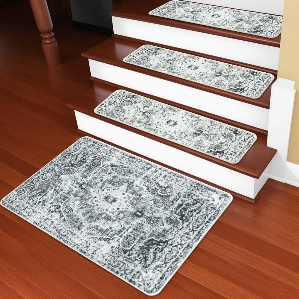 OJIA Non Slip Stair Treads Matching Mat for Wooden Steps, Square Capet Stair Treads Rubber Backing Stair Runner Anti-Slip Stair Landing Mat 31x31 inch
