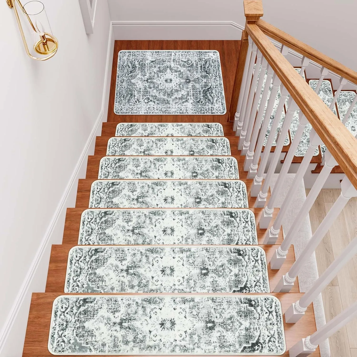 OJIA Non Slip Stair Treads Matching Mat for Wooden Steps, Square Capet Stair Treads Rubber Backing Stair Runner Anti-Slip Stair Landing Mat 31x31 inch