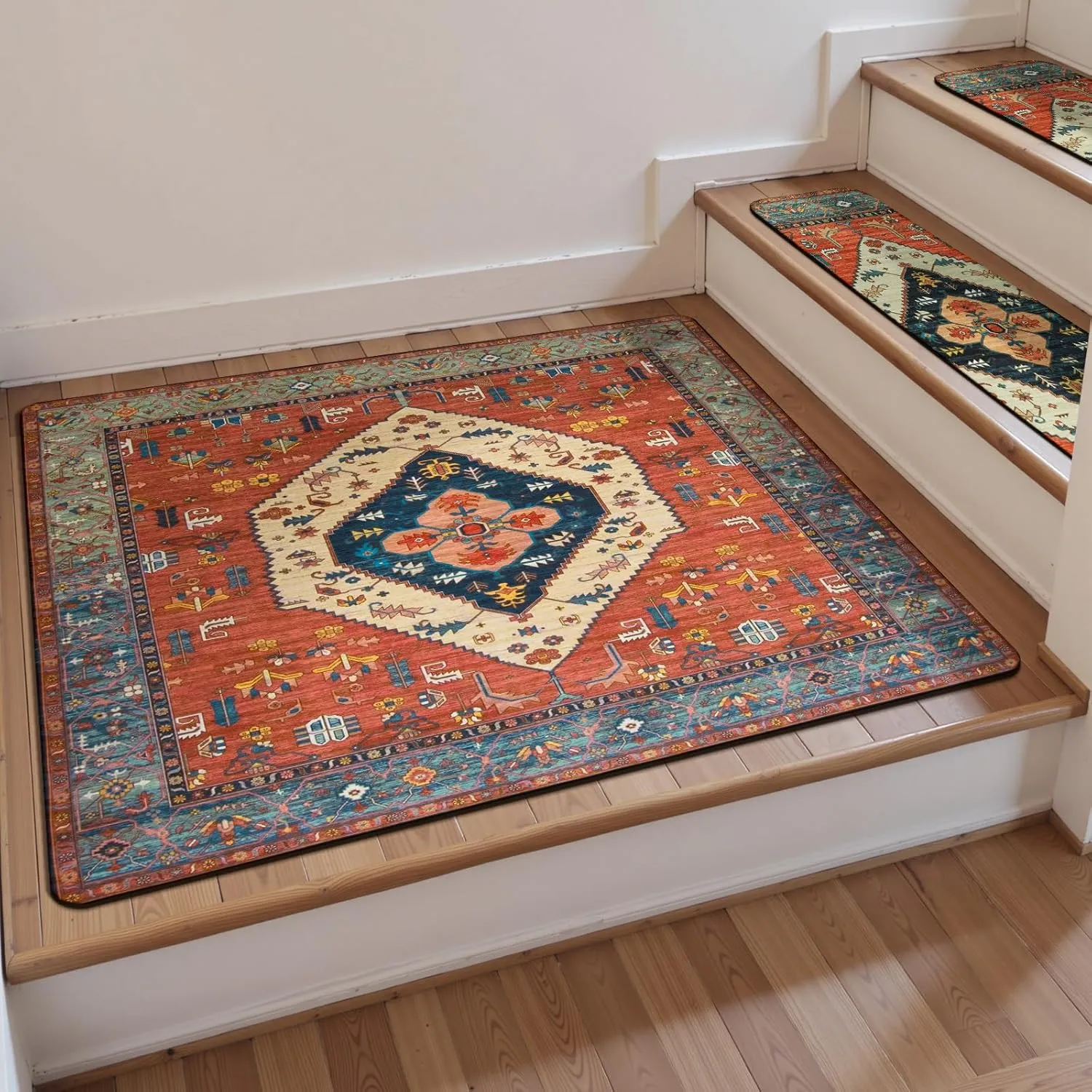 OJIA Stair Treads Non-Slip Matching Mat for Wooden Steps, Square Capet Stair Treads Rubber Backing Stair Runner Anti-Slip Stair Landing Mat 31x31 Inch